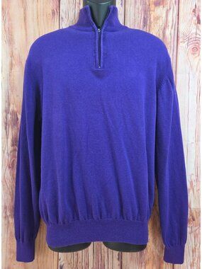 Johnnie-O Purple 1/4 Zip Pullover Sweater Mens Medium Cotton Merino Wool